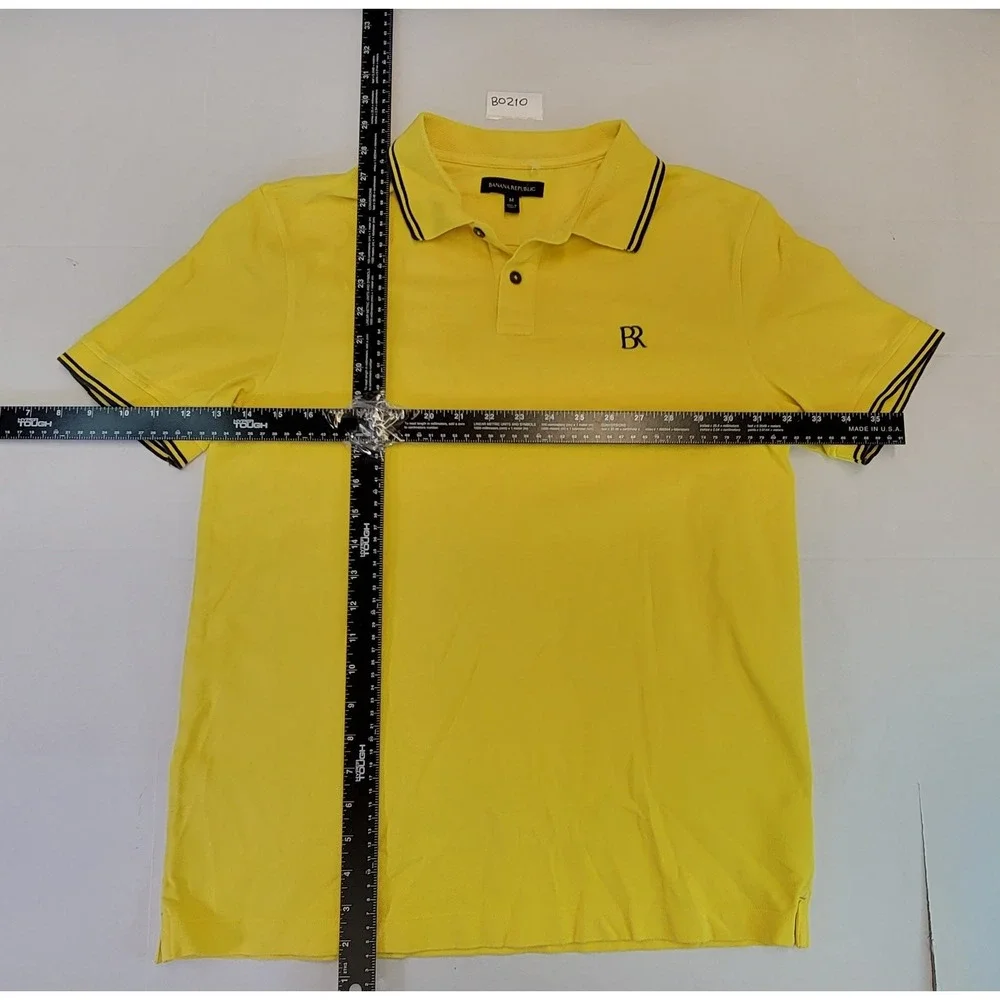Banana Republic Mens Polo Shirt Yellow BR Logo‎ Striped Trim Casual Medium